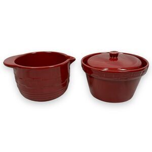 Longaberger Pottery Woven Traditions Paprika Mixing Bowl Covered Casserole Lot 2
